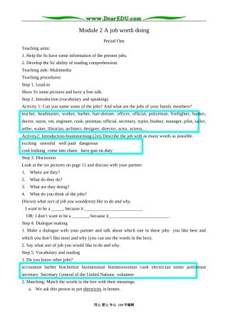 高中英语必修5Module 2 A job worth doing