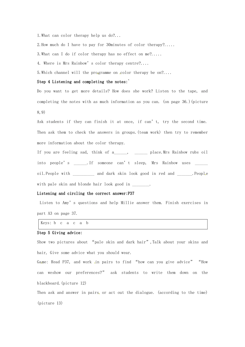 江苏省连云港市田家炳中学九年级英语上册《Unit2 Colour Teaching plans for》教案 牛津版_第2页