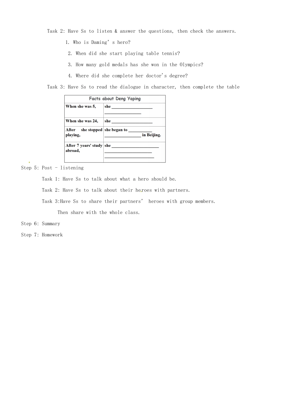 九年级英语上册 Module 3 Unit 1 She trained hard，so she became a great player later教案 （新版）外研版-（新版）外研版初中九年级上册英语教案_第2页