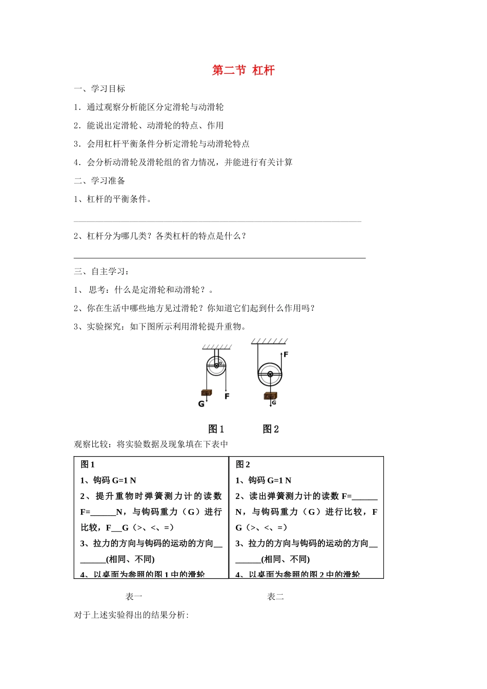 八年级物理下册 第九章 第2节《滑轮》学案2（无答案）（新版）鲁教版_第1页