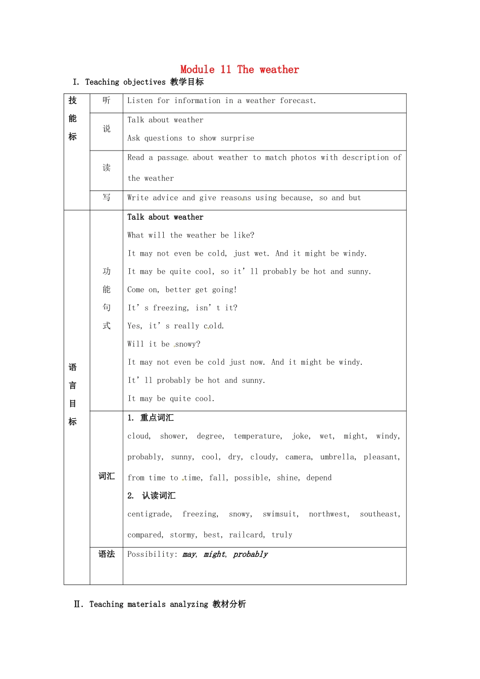 八年级英语上册 Module 11 The weather教案 外研版_第1页