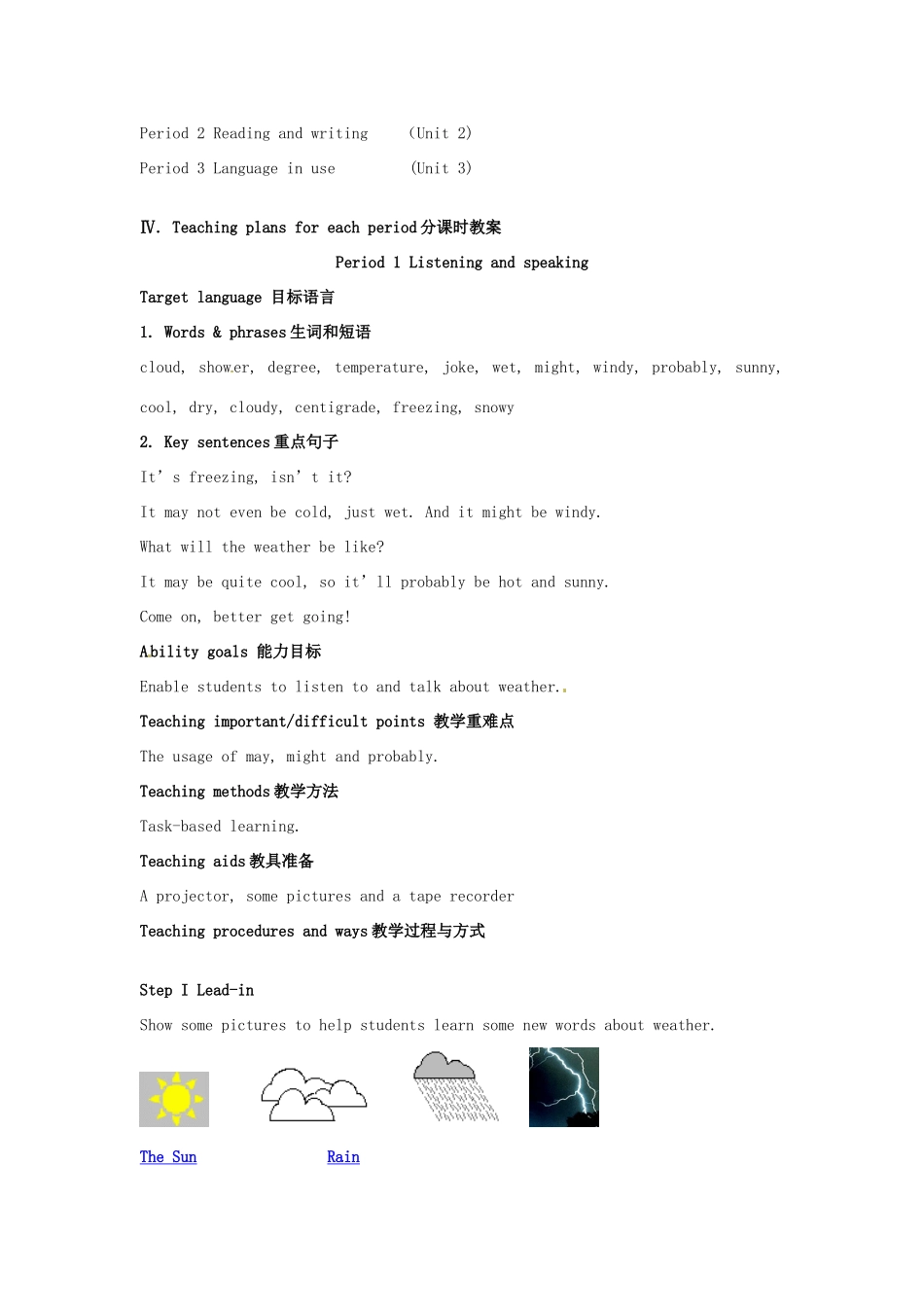 八年级英语上册 Module 11 The weather教案 外研版_第3页