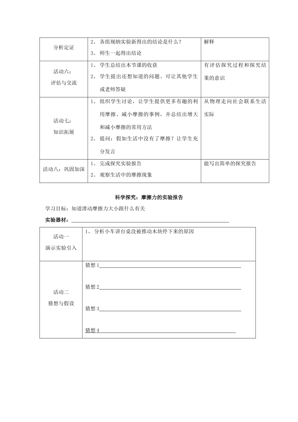 八年级物理 科学探究：摩擦力教案 沪科版_第2页