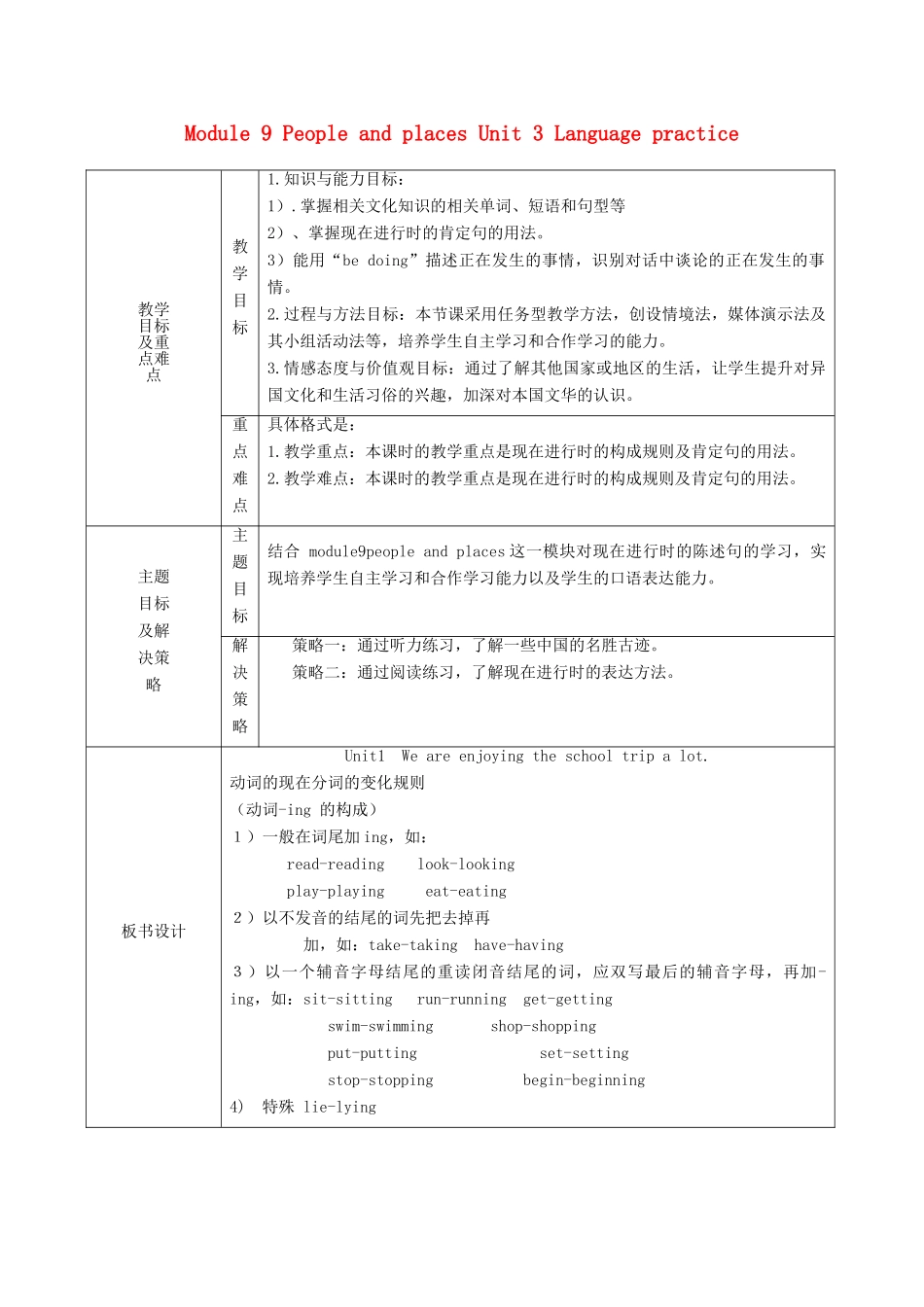 山东省安丘市东埠中学七年级英语上册 Module 9 People and places Unit 3 Language practice教案 （新版）外研版_第1页