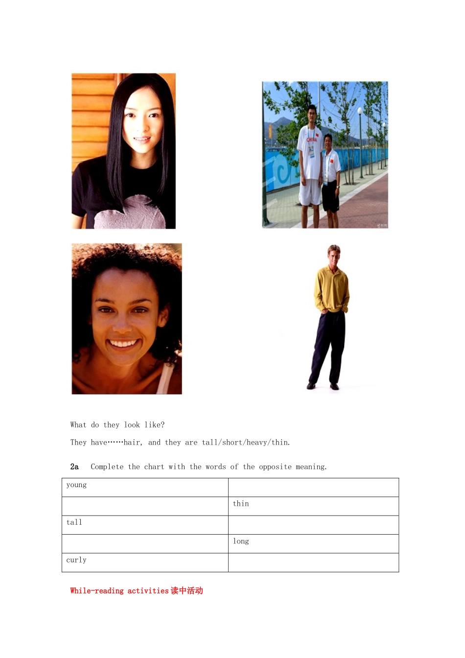 山东省滕州市大坞镇大坞中学七年级英语下册《Unit 9 What does she look like Section B(2a-3b)》教案 人教新目标版_第2页