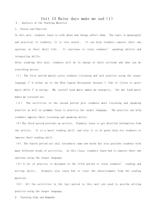 九年级英语Unit 13 Rainy days make me sad（1）