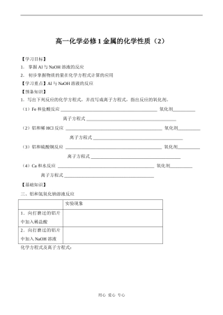 高一化学必修1 金属的化学性质（2）