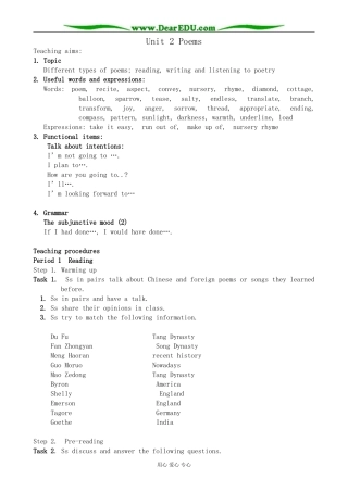 人教版英语选修6 Unit2 Poems
