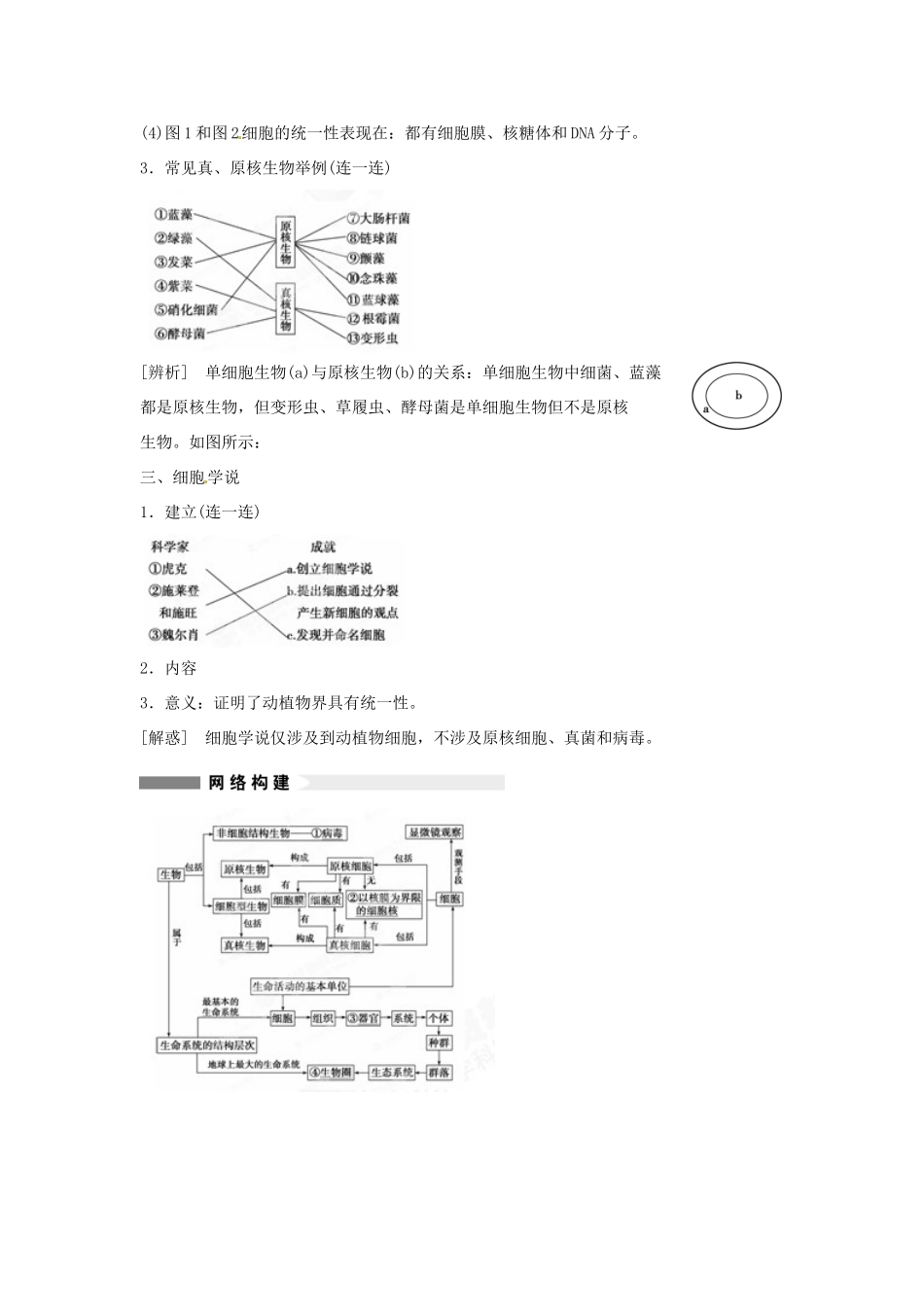 重庆市万州分水中学高考生物 第1章《走近细胞》复习考点一 聚焦细胞的多样性和统一性 新人教版必修1_第3页
