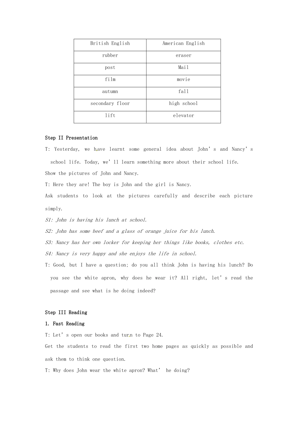 江苏省大丰市万盈二中八年级英语上册 Unit 2 School life-Period 2 Reading (I) 教案 牛津版_第2页