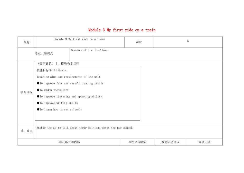 高中英语上学期第3周 Module 3 My first ride on a train教学设计-人教版高中全册英语教案_第1页