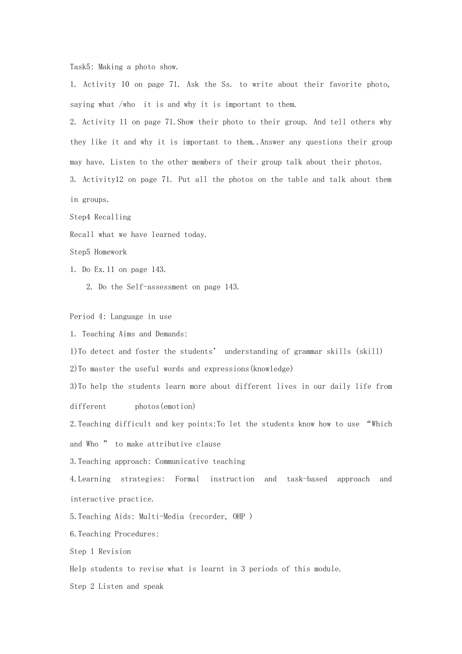 山东省寿光市实验中学九年级英语上册 Module 8 Photos Teaching Plan教案3 外研版_第2页
