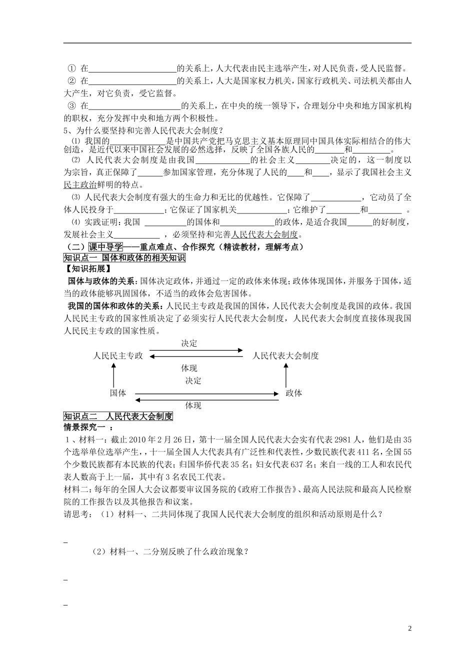 山东省威海市二中高中政治 政治生活 5.2人民代表大会制度 我国的根本政治制度 新人教版 必修2_第2页