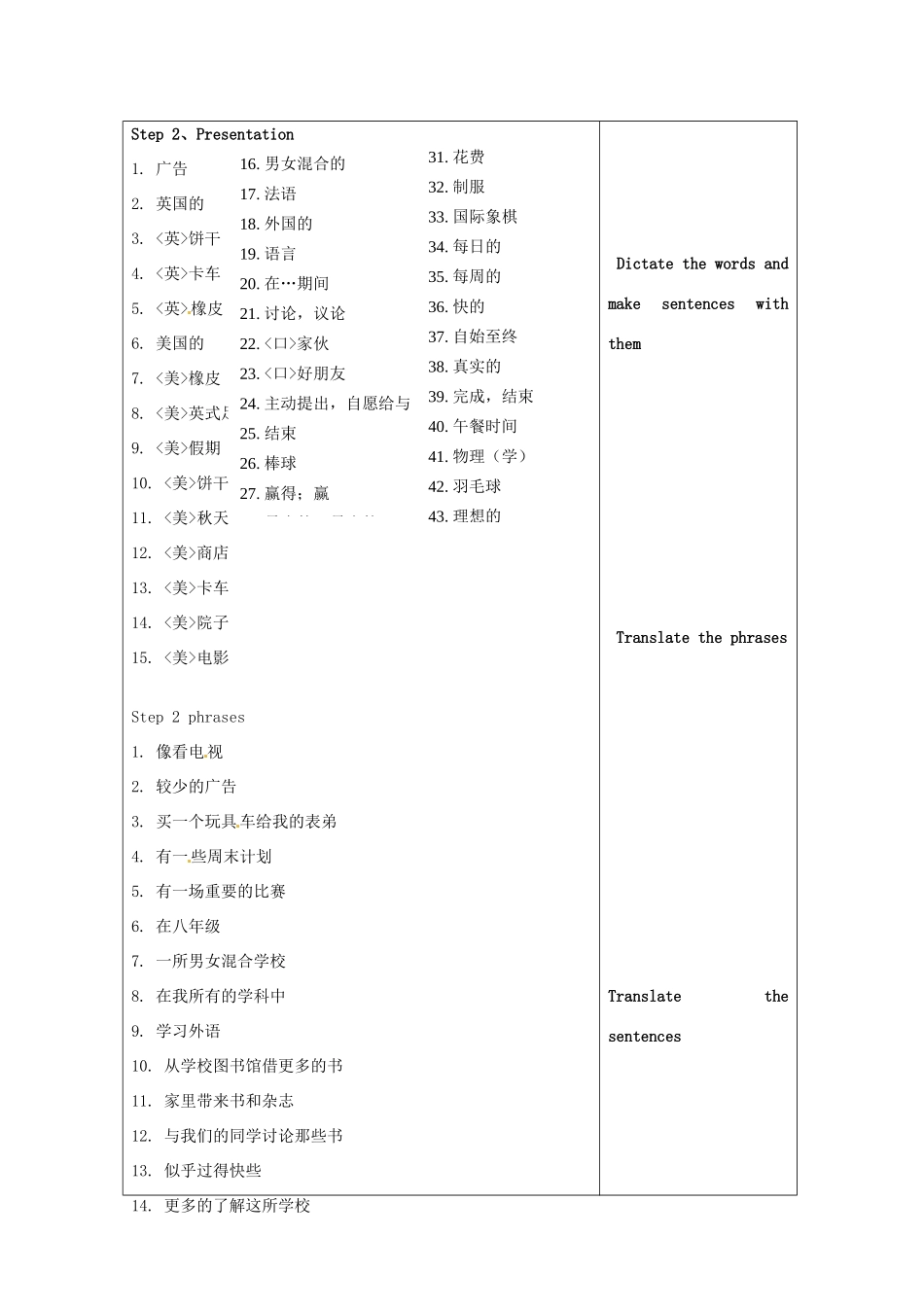 八年级英语上册 Unit 2 School life复习教案 （新版）牛津版-（新版）牛津版初中八年级上册英语教案_第2页
