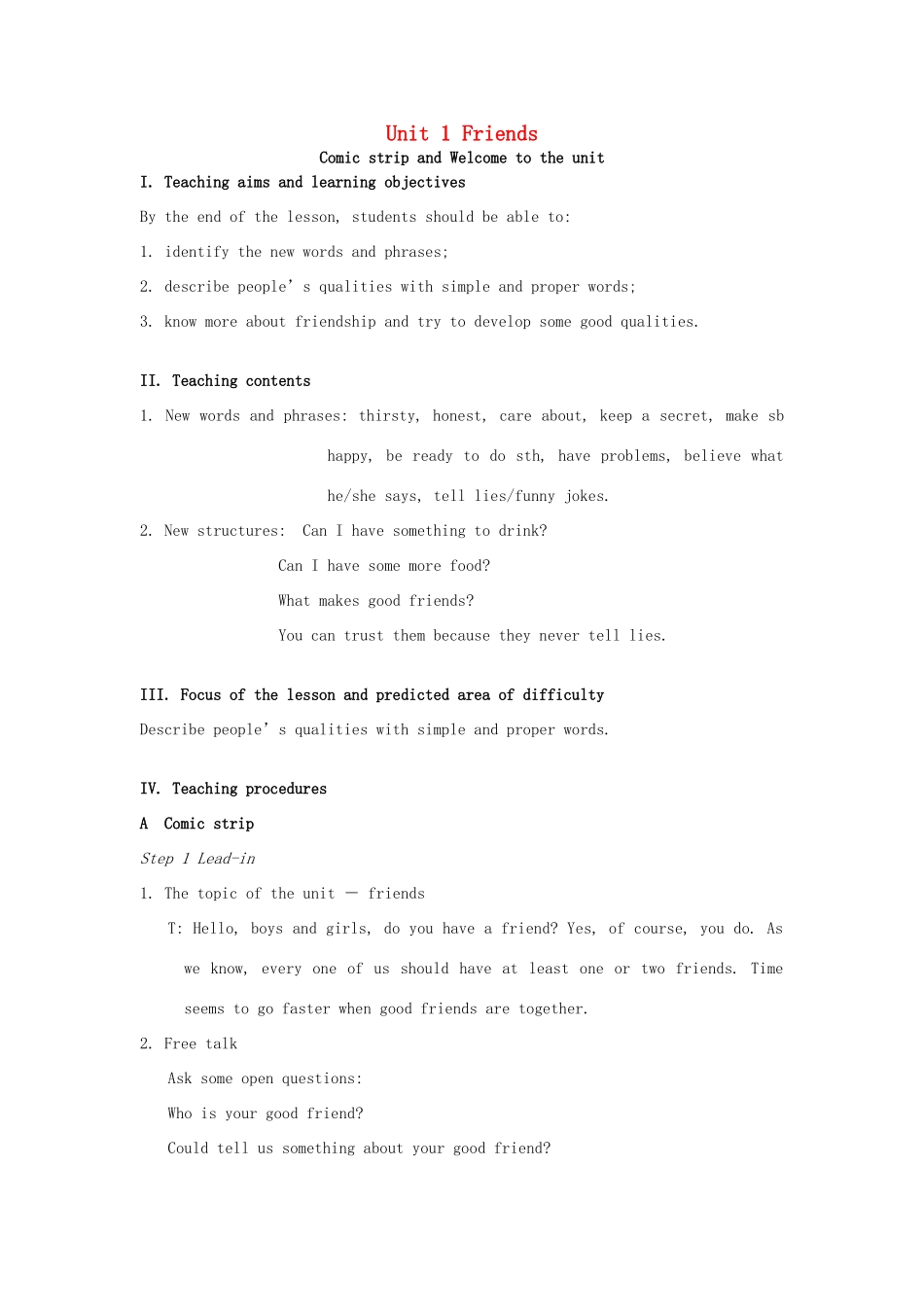 八年级英语上册 Unit 1 Friends Welcome to the unit教案 （新版）牛津版-（新版）牛津版初中八年级上册英语教案_第1页