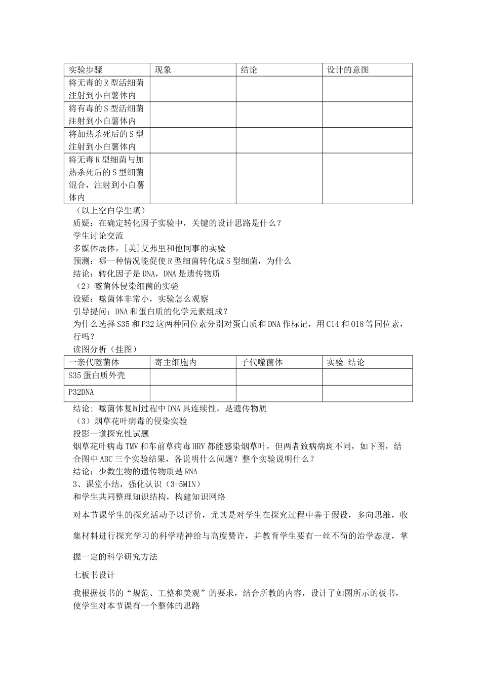 山东省泰安市岱岳区徂徕镇第一中学高中生物 3.1dna是主要的遗传物质说课稿 新人教版选修2_第3页