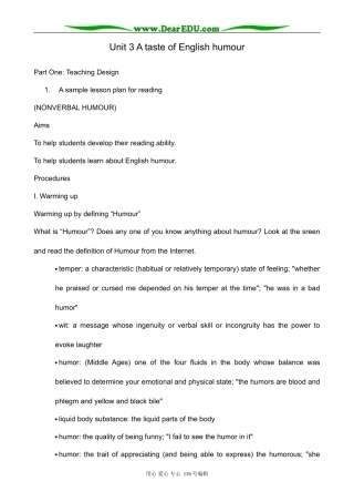 高中英语Unit 3 A taste of English humour教案2 新课标 人教版 必修4