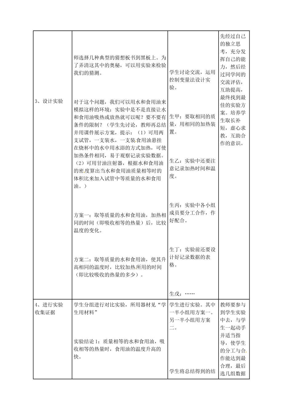 吉林省四平市第十七中学九年级物理全册《13.3 比热容》教案 （新版）新人教版_第3页