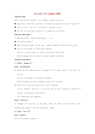 八年级英语下册 Unit 5 Good manners Periods 4-5 Grammar(AB)教案 （新版）牛津版-（新版）牛津版初中八年级下册英语教案