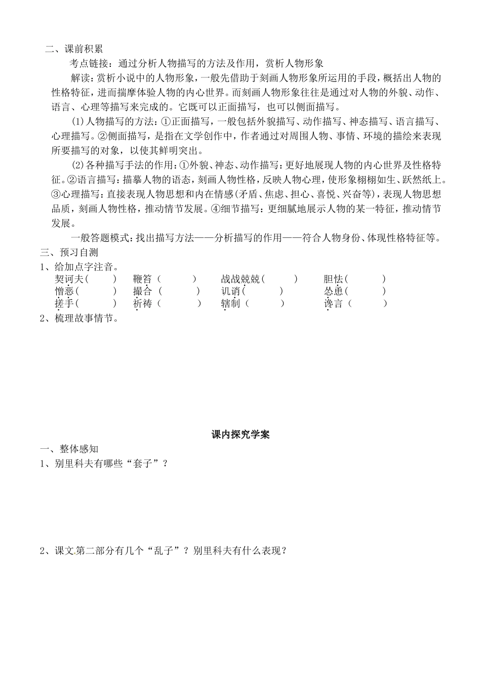 高中语文 2装在套子里的人学案 新人教版必修5-新人教版高二必修5语文学案_第2页