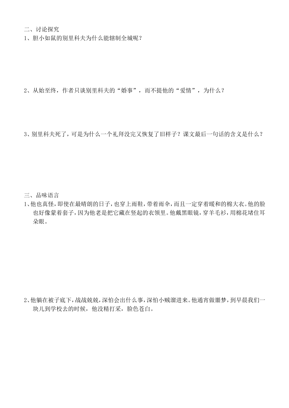 高中语文 2装在套子里的人学案 新人教版必修5-新人教版高二必修5语文学案_第3页