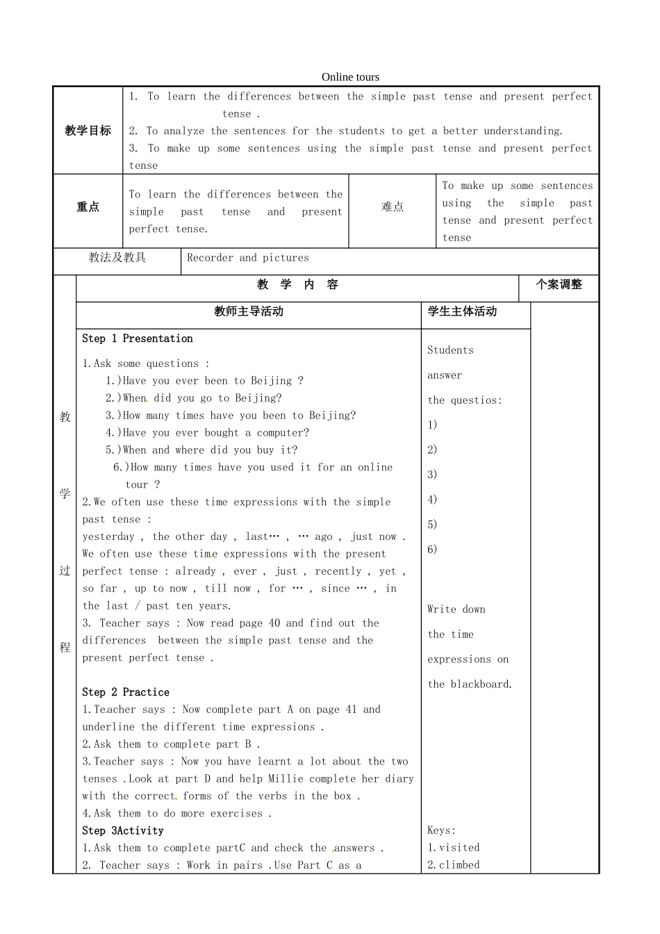 八年级英语下册 Unit 3 Online tours Grammar 1教案 （新版）牛津版-（新版）牛津版初中八年级下册英语教案_第1页