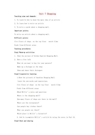 七年级英语上册 Unit 7 Shopping task教案 （新版）牛津版-（新版）牛津版初中七年级上册英语教案