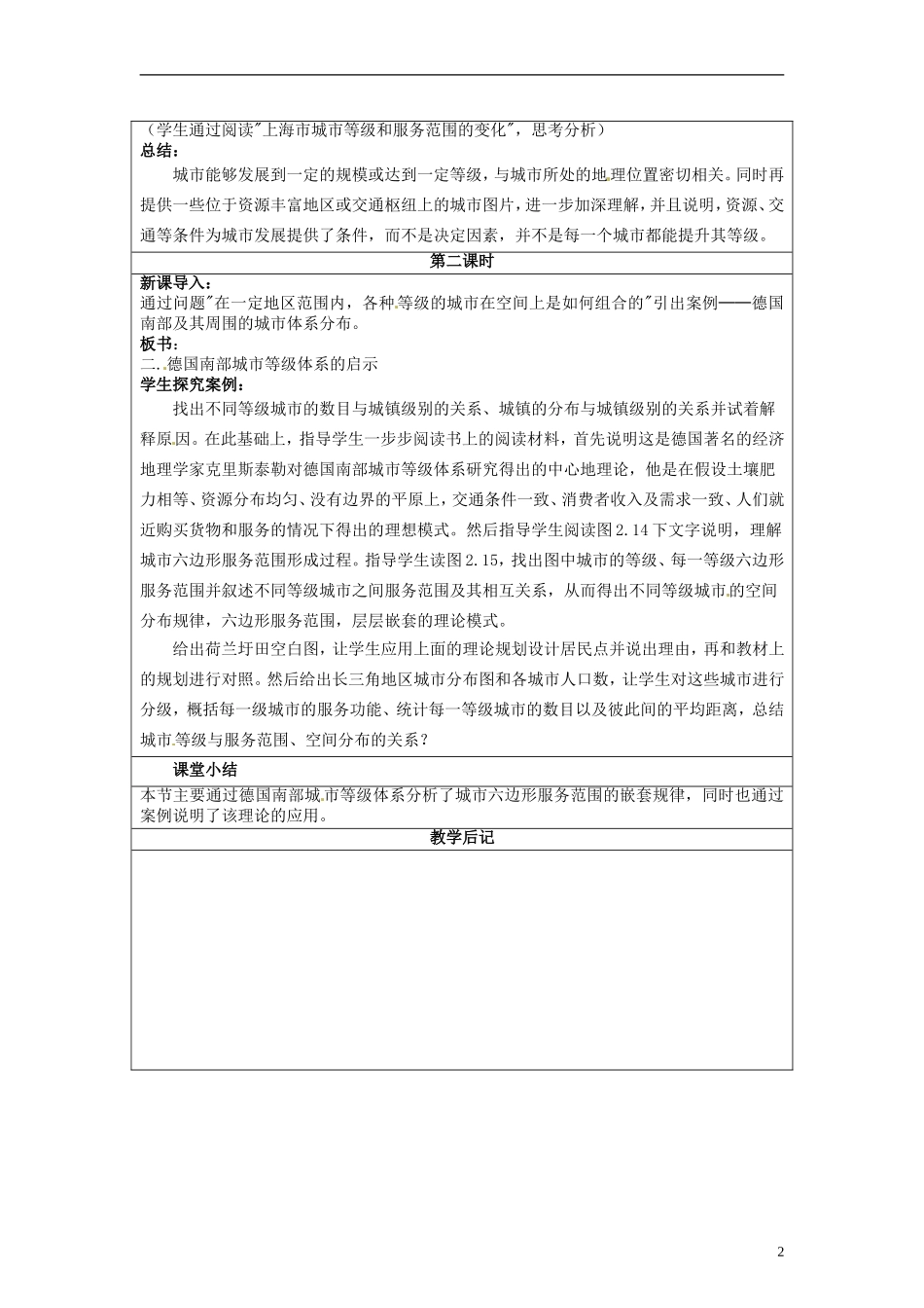 湖南省隆回县万和实验学校高中地理 2.2 不同等级城市的服务功能教案 教人教版必修2_第2页