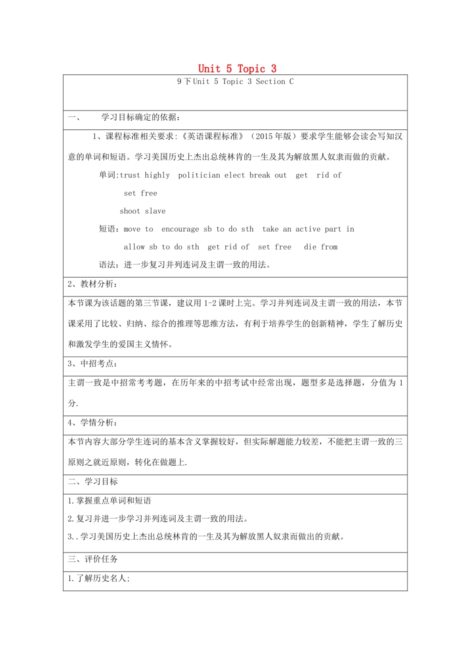 春季版九年级英语下册 Unit 5 China and the World Topic 3 Now it is a symbol of England Section C教案 （新版）仁爱版-（新版）仁爱版初中九年级下册英语教案_第1页