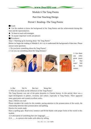 高中英语必修8Module 6 The Tang Poems-Reading