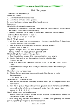 高中英语Unit 2 Language--Task Report on body language