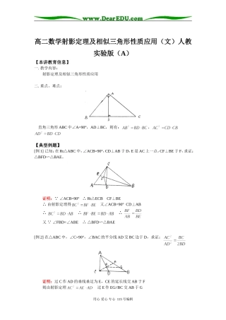 高二数学射影定理及相似三角形性质应用（文）人教实验版（A）知识精讲