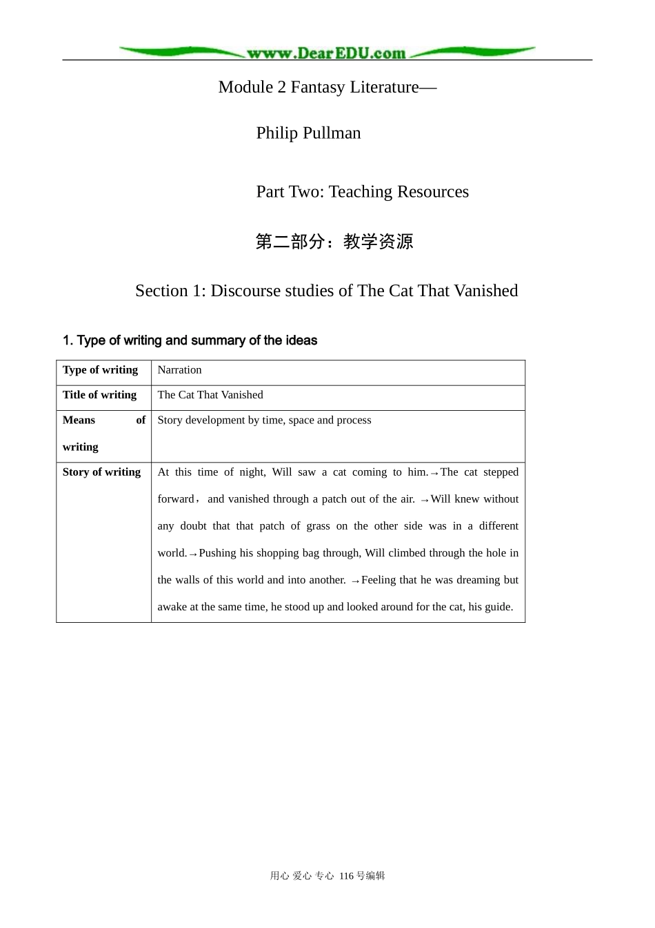 高中英语必修6Module 2 Section1 Discourses studies of the Cat That Vanished_第1页