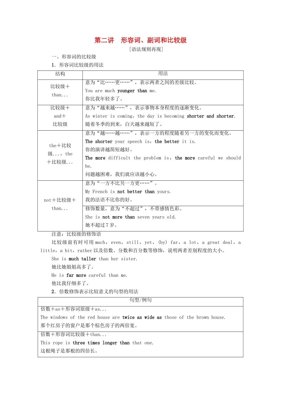 广东省高考英语学业水平合格考试总复习 第2部分 基础语法突破 板块2 第2讲 形容词、副词和比较级（教师用书）教案-人教版高三全册英语教案_第1页