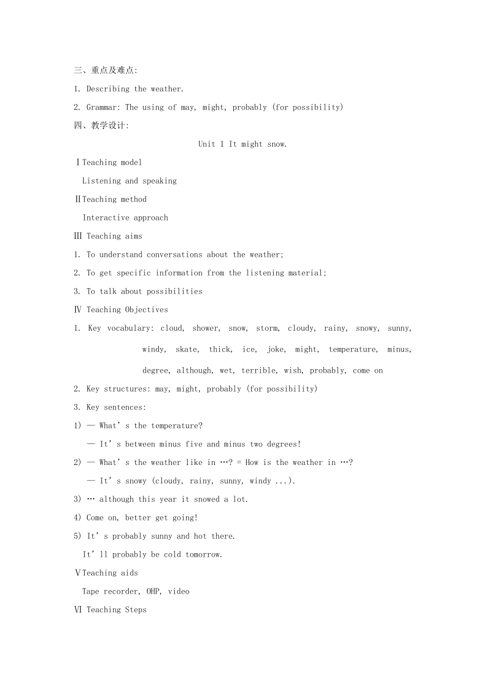 八年级英语上册 Module 10 The weather Unit 1 It might snow教案 （新版）外研版-（新版）外研版初中八年级上册英语教案_第2页