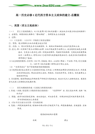 高一历史必修1 近代西方资本主义政体的建立-岳麓版
