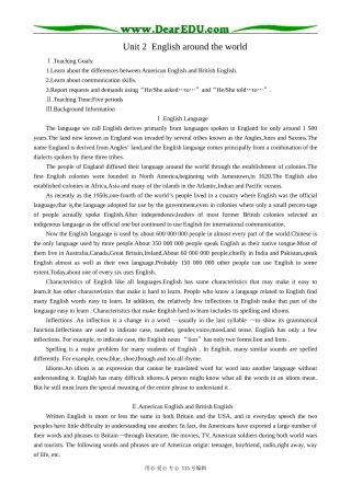 高中英语第一册上Unit 2  English around the world