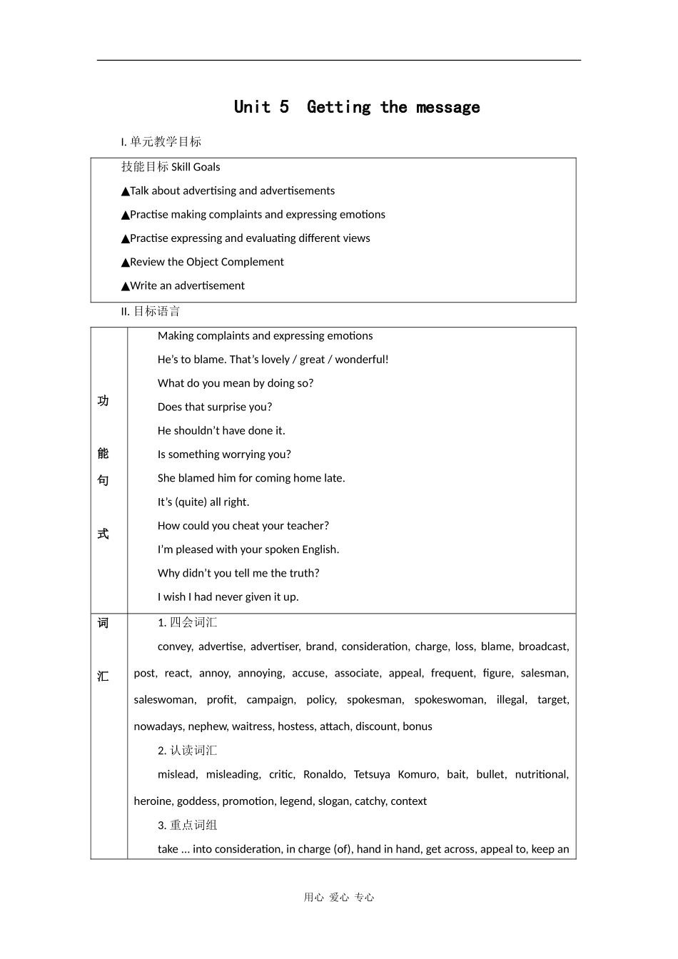 高中英语：Unit5 getting the message教案（旧人教版）_第1页