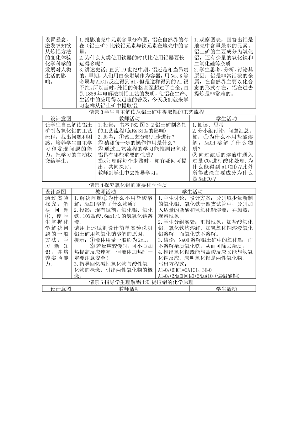 高一化学从铝土矿中提取铝教案设计 新课标 人教版_第2页