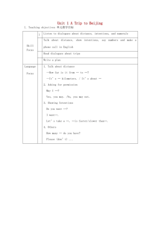 七年级英语下册 Unit 1 A Trip to Beijing全套教案 冀教版