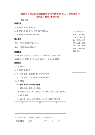 安徽省马鞍山市金瑞初级中学八年级物理《11.6 探究电路中的电压》教案 粤教沪版