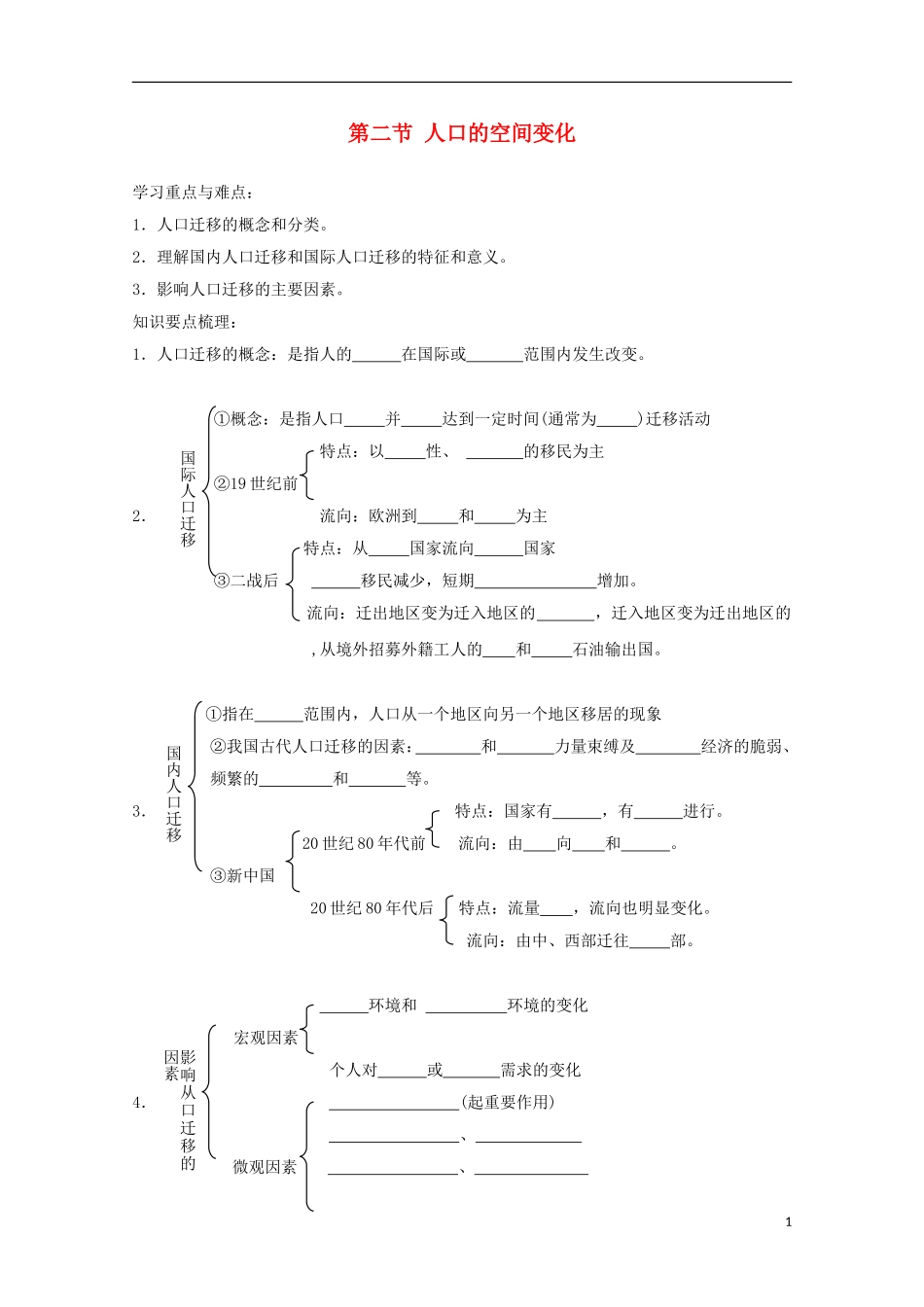 内蒙古赤峰二中高中地理 第一章第二节人口的空间变化教案3 新人教版必修2_第1页
