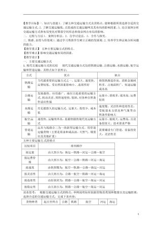 湖南省隆回县万和实验学校高中地理 5.1交通运输方式和布局教案 教人教版必修2