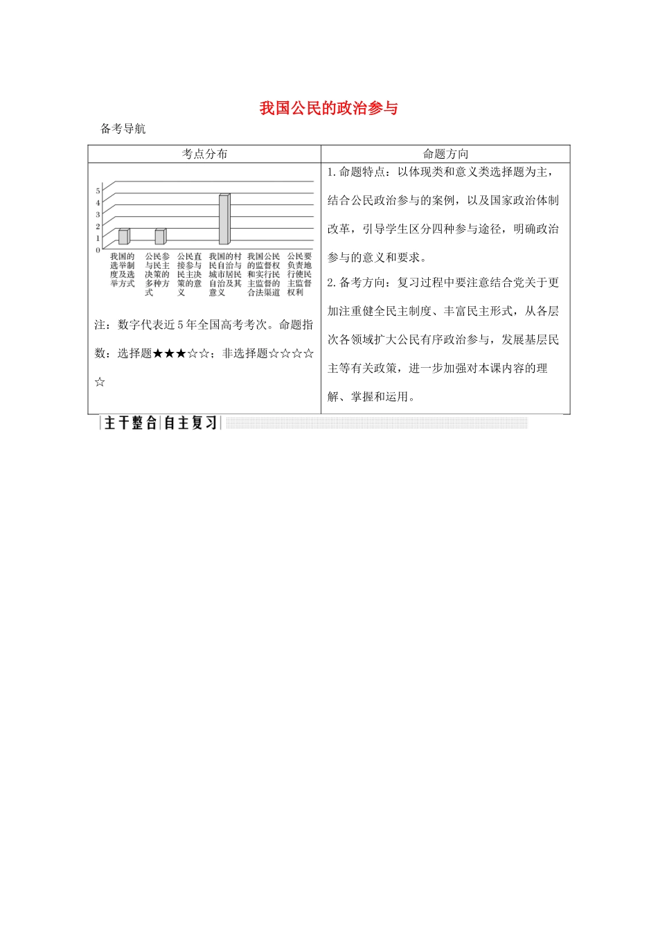 高中政治上学期《我国公民的政治参与》复习教学设计-人教版高中全册政治教案_第1页