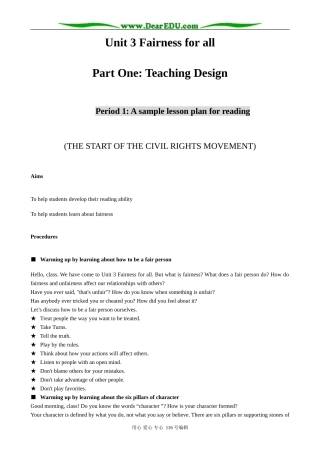 高中英语Unit 3 Fairness for all Reading