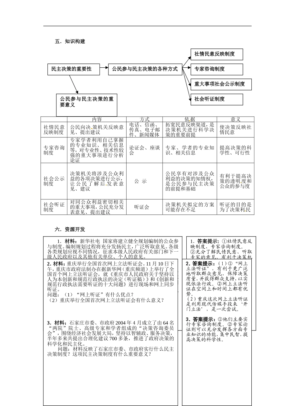 吉林省长春市实验中学高中政治 2.2 民主决策 做出最佳的选择教学设计 新人教版必修2_第3页