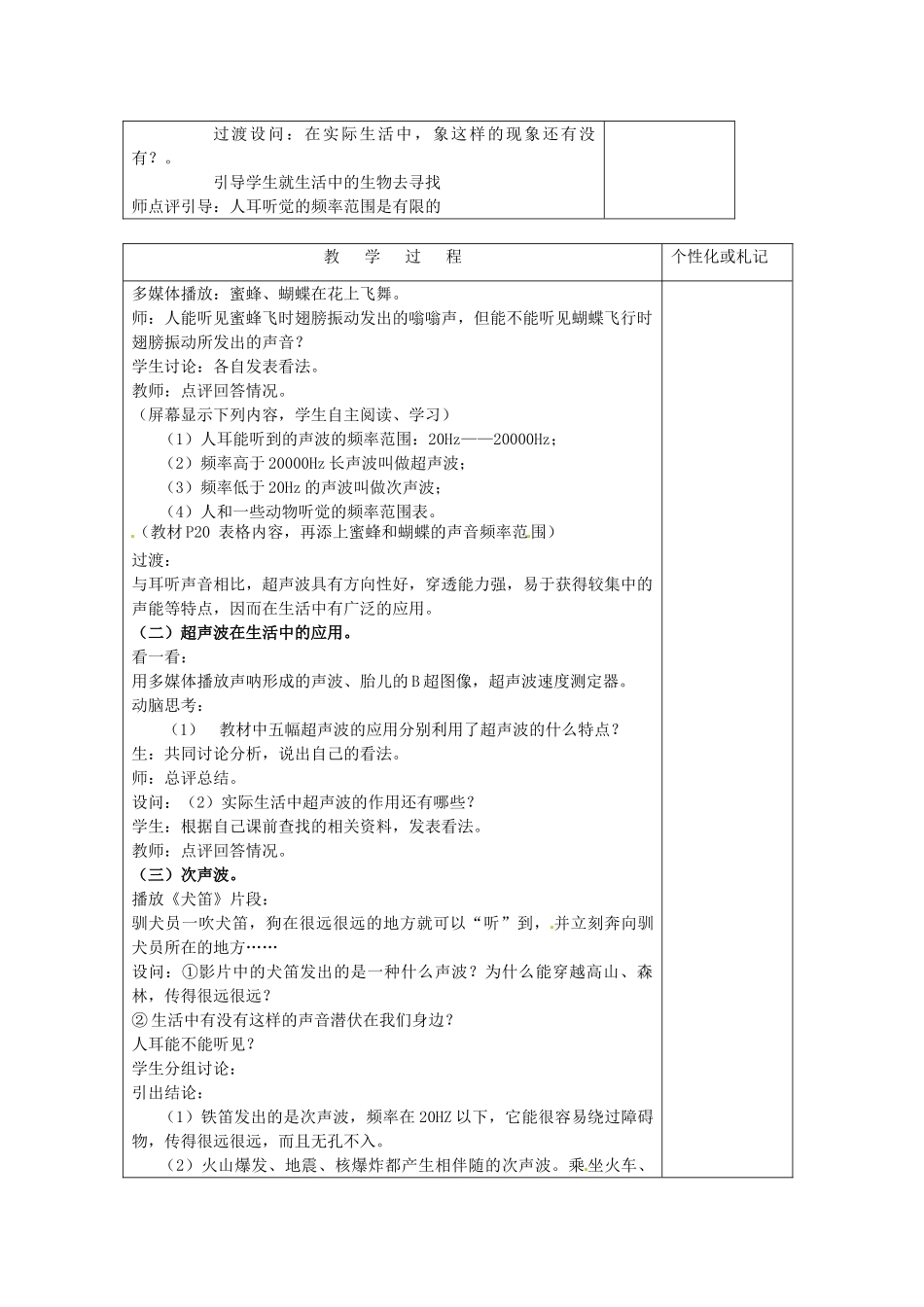 江苏省常州市溧阳市周城初级中学八年级物理上册 1.4 人耳听不见声音教案 （新版）苏科版_第2页