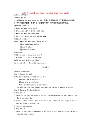 云南省丽江市永北镇中学八年级英语下册《Unit 7 would you mind turning down the music Period 1》教案 人教新目标版
