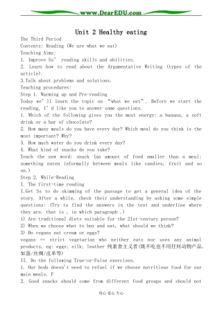 新人教版高中英语必修3Unit2 Healthy eating教案2