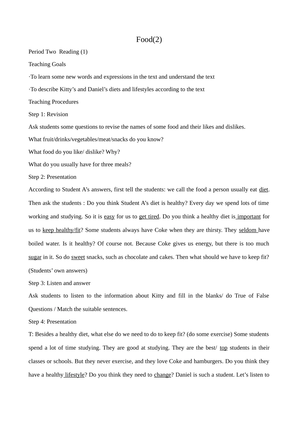 七年级英语Food(2)教案 牛津版_第1页